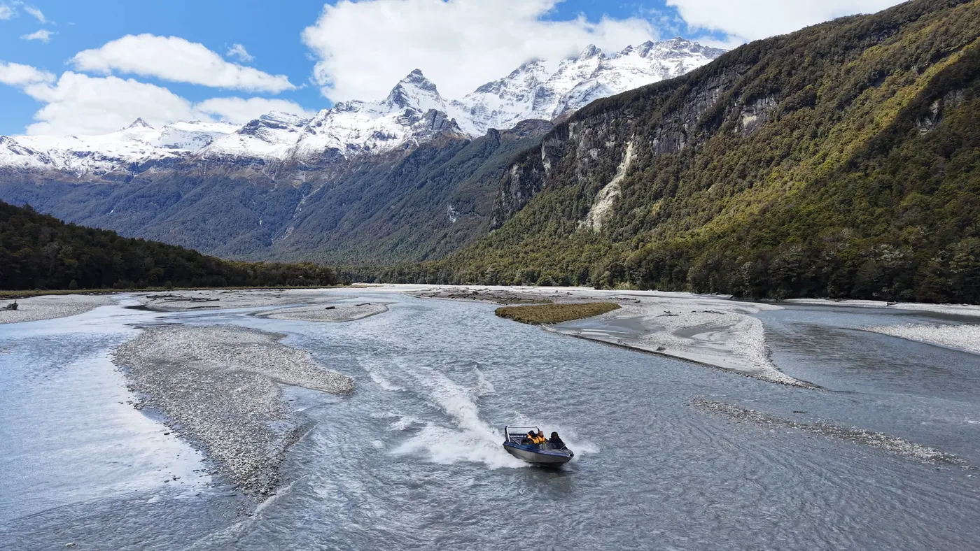 Jet boat on a Canterbury braided river